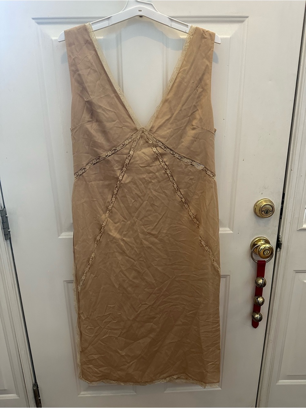 Anthropologie Beige V-Neck Midi Slip Dress